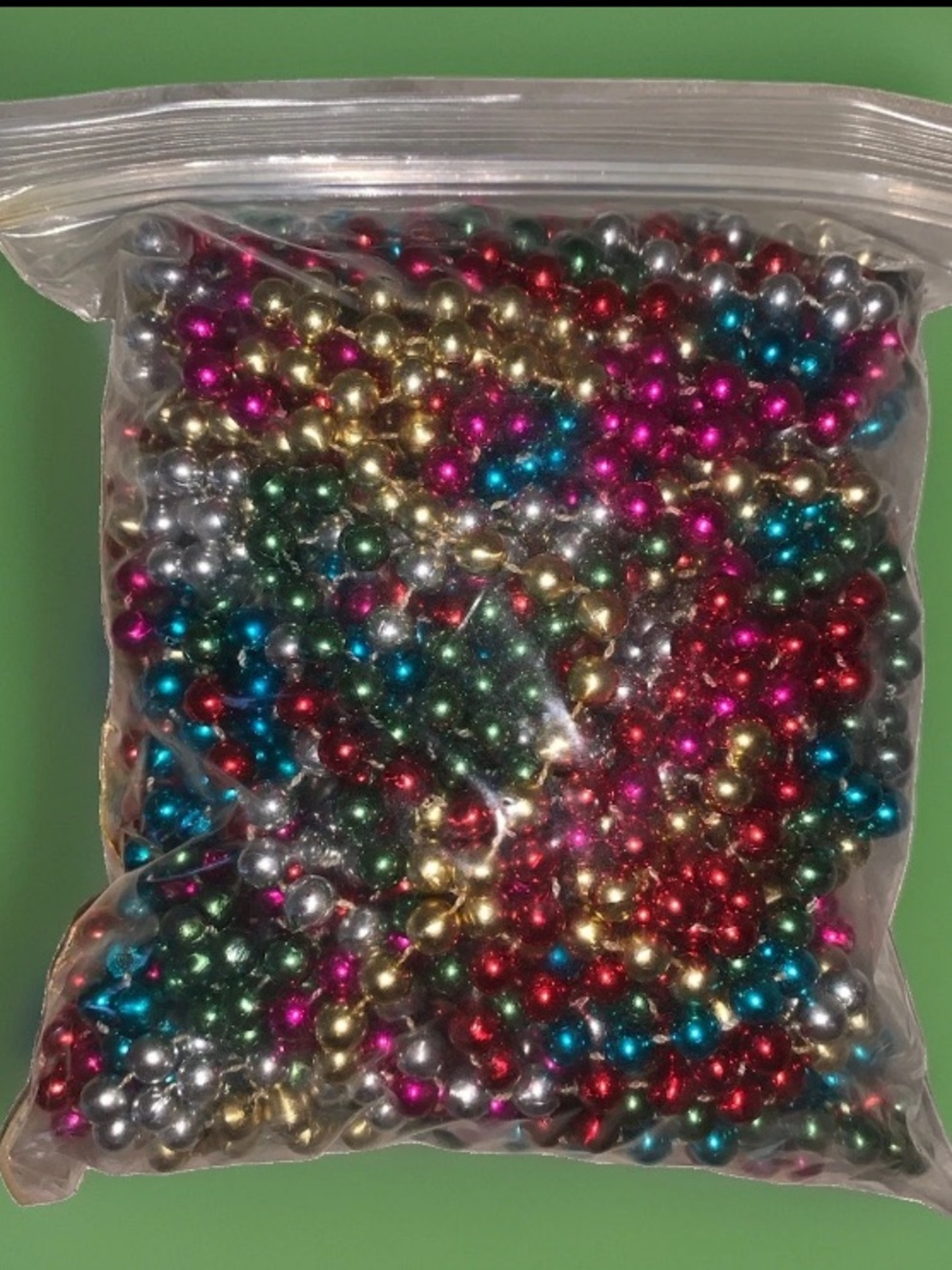 Bulk Multi Colored Metallic Beads on string. Crafts Christmas Garland Mardi Gras